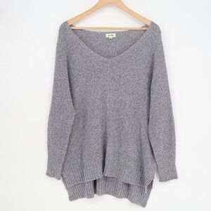 La Miel Sweater Womens Medium Gray Knit Ribbed High Low Hem Long Sleeve Pullover